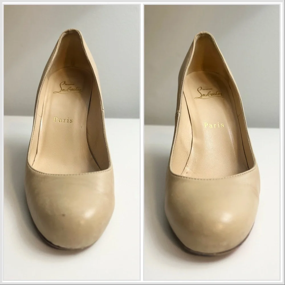 Authentic Christian Louboutin Leather Stacked Wood Wedge Heel Pumps - Picture 6 of 12